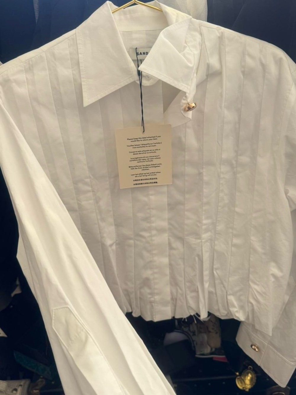 Sandro White Pleated Panel Dress Shirt - Picture 1 of 4